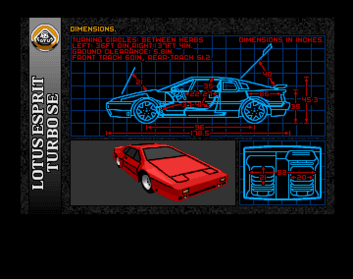 The game puts you behind the wheel of a Lotus Espirit Turbo Esprit SE in a 